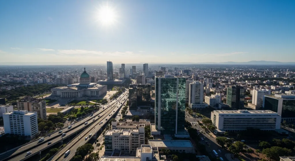 Visão aérea moderna do mercado imobiliário do Distrito Federal em 2026