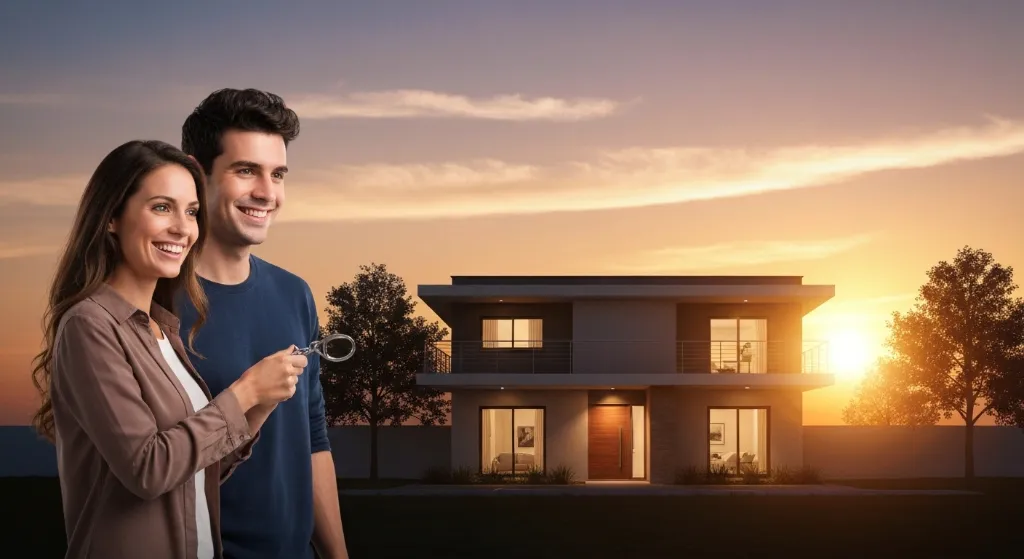 Casal feliz com as chaves do primeiro imóvel no DF