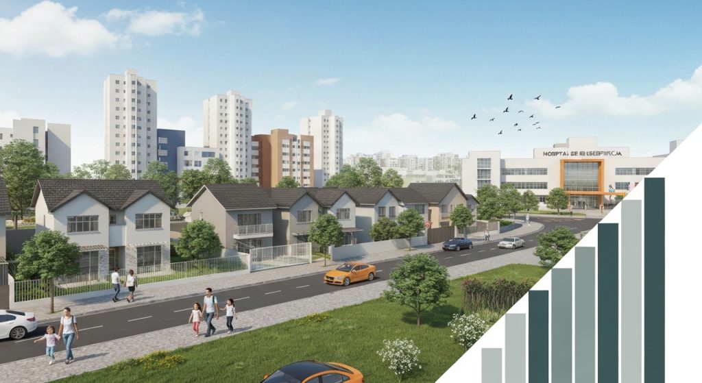 Bairro com escola, hospital e imóveis valorizados