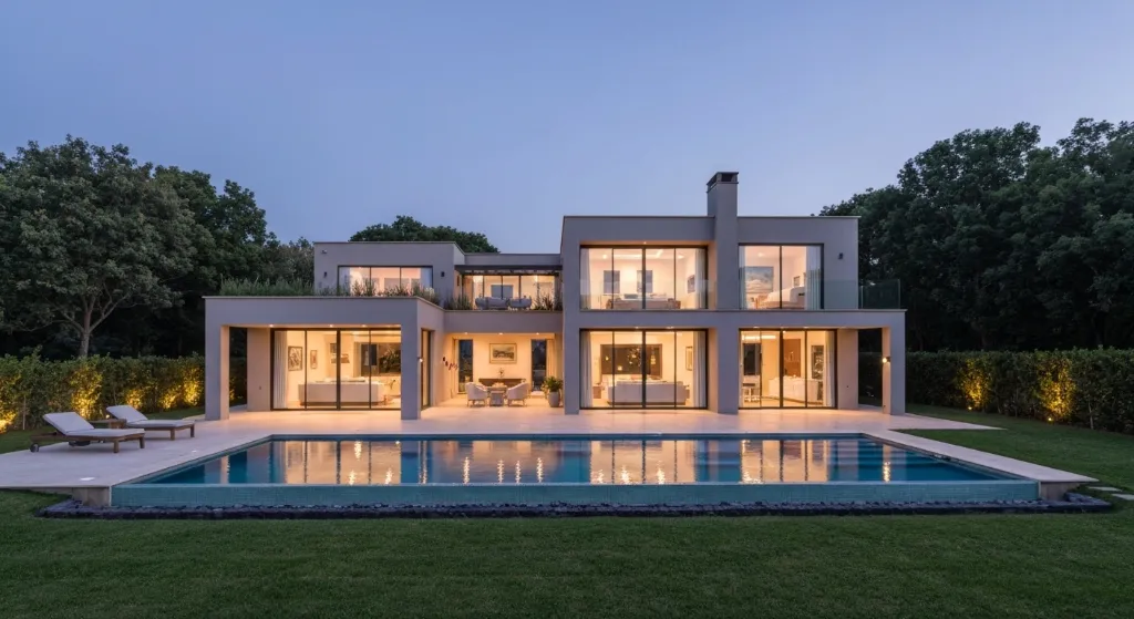 Casal feliz em frente à sua nova casa, simbolizando a realização do sonho da casa própria com um financiamento imobiliário vantajoso.