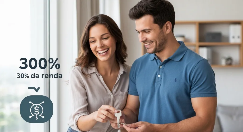 Casal com chaves de casa nova celebrando segurança financeira com regra dos 30%