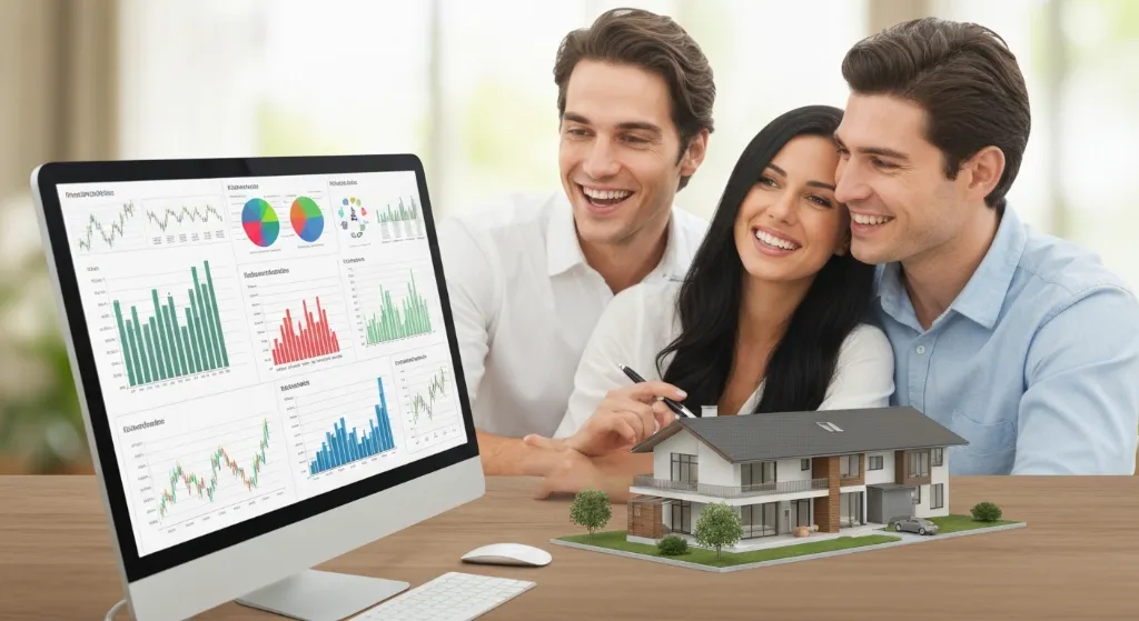 Casal visualizando simulação de financiamento imobiliário com FGTS