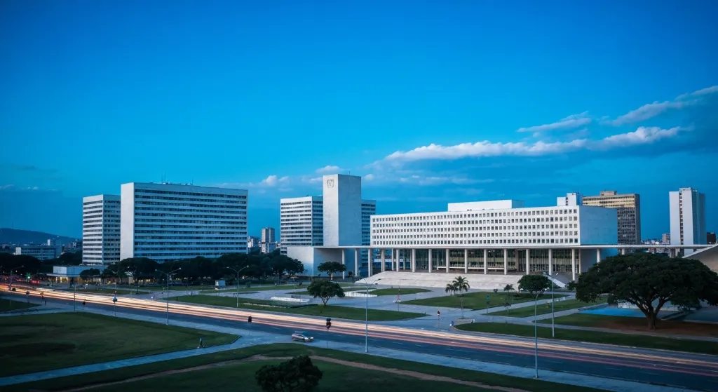 Tendências do mercado imobiliário em Brasília para 2026 com edifícios modernos e sustentáveis.