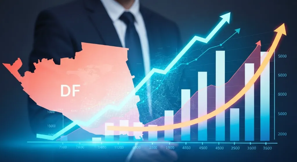 Mercado imobiliário do Distrito Federal com gráficos de valorização.