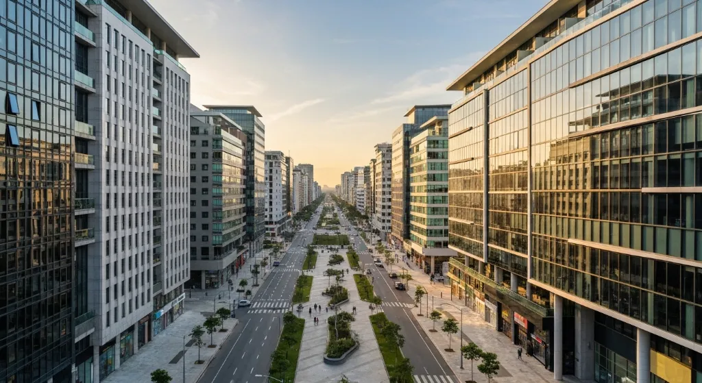 Vista aérea de Brasília com edifícios modernos e áreas verdes