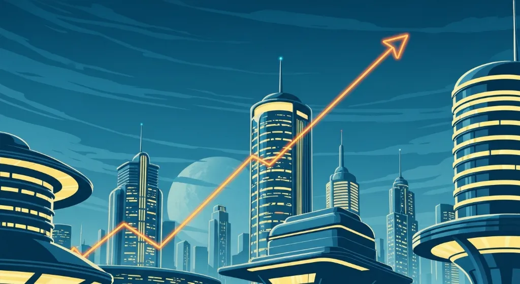 Horizonte de cidade com representação de tendências positivas do mercado imobiliário.