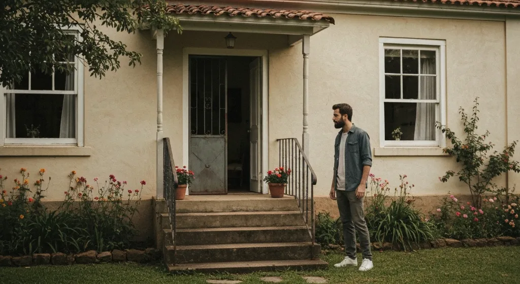 Casa com potencial de reforma e comprador observando