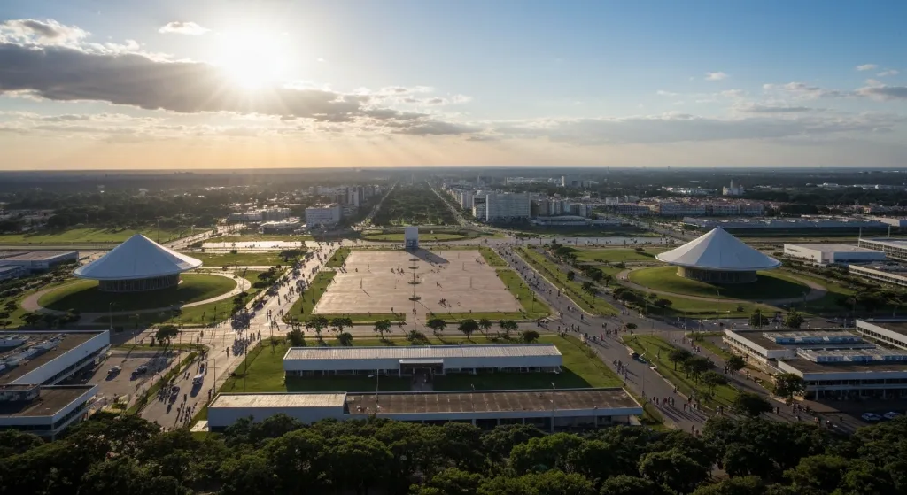 Vista aérea de um bairro moderno em Brasília com infraestrutura avançada em 2026