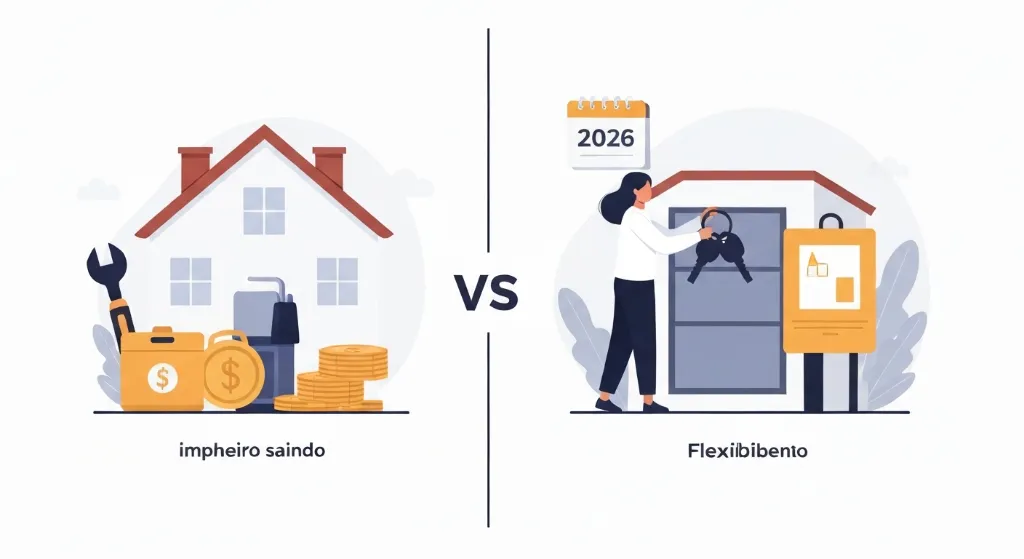 Comparação visual dos custos ocultos entre comprar e alugar um imóvel.