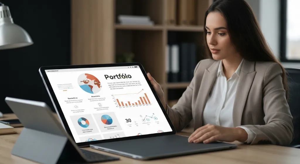 Profissional apresentando credenciais em um tablet para cliente