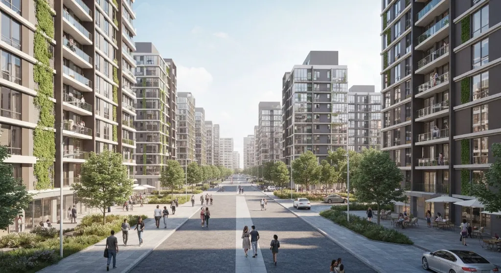 Mercado imobiliário residencial em 2026 com tendências de moradias flexíveis e sustentáveis.