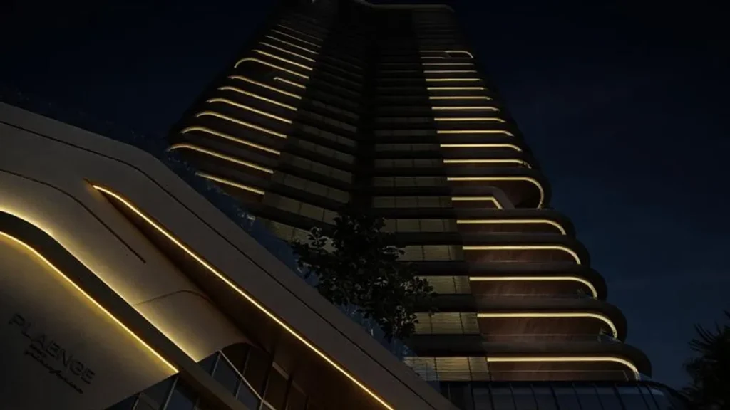 Edifício de luxo com design internacional moderno e elegante.
