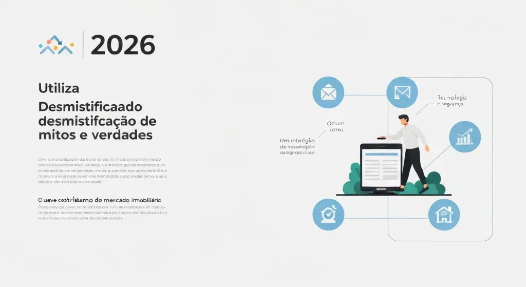 Representação visual do mercado imobiliário em 2026, destacando a desmistificação de crenças e tendências futuras.