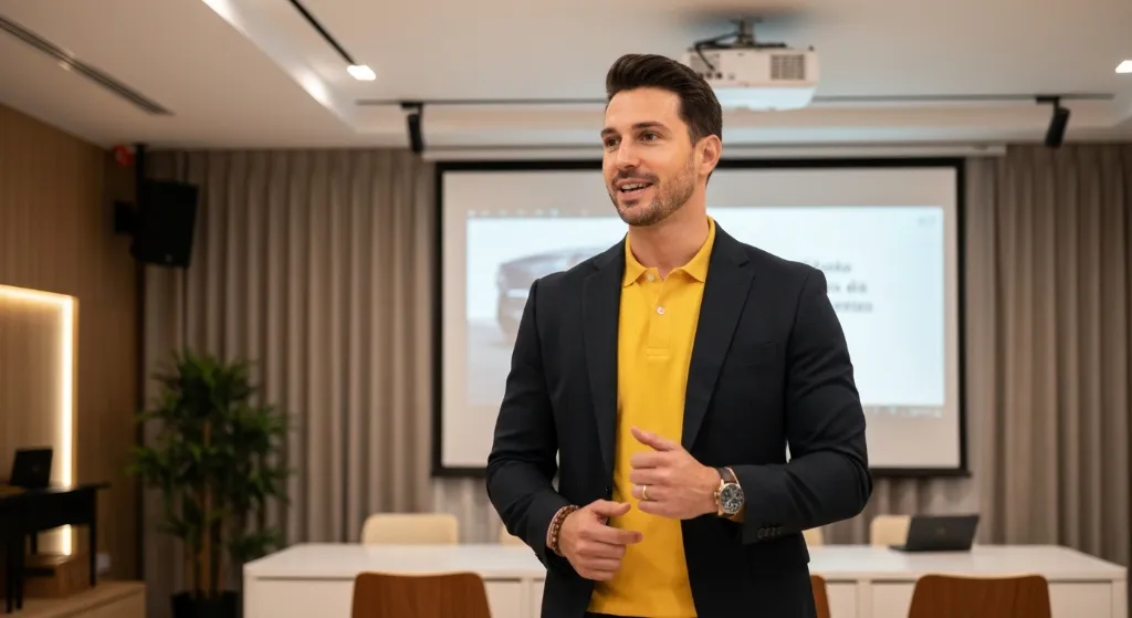Profissional de vendas experiente fechando negócio com cliente