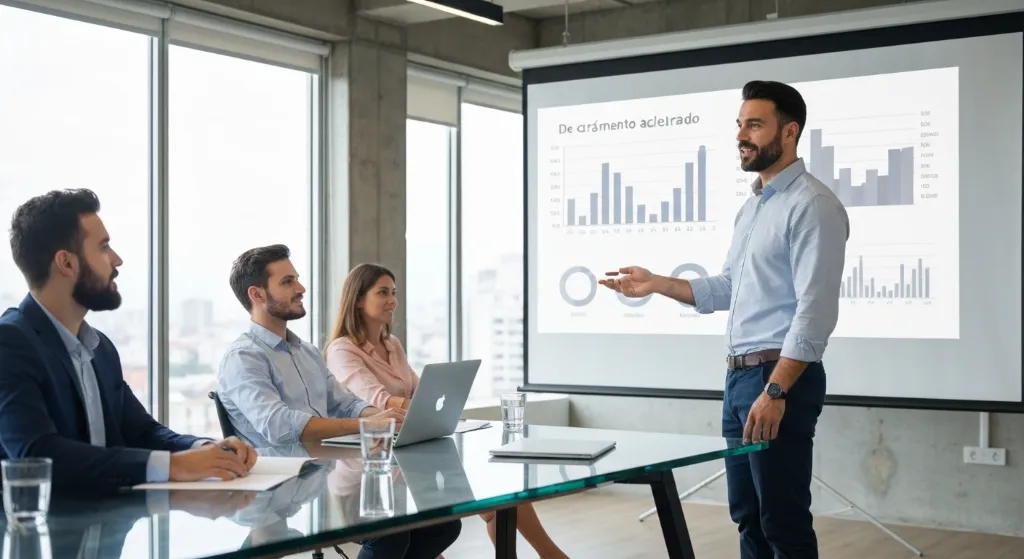 Profissional experiente apresentando crescimento de negócios