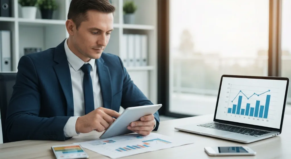 Profissional de vendas credenciado analisando dados para acelerar o ciclo de vendas
