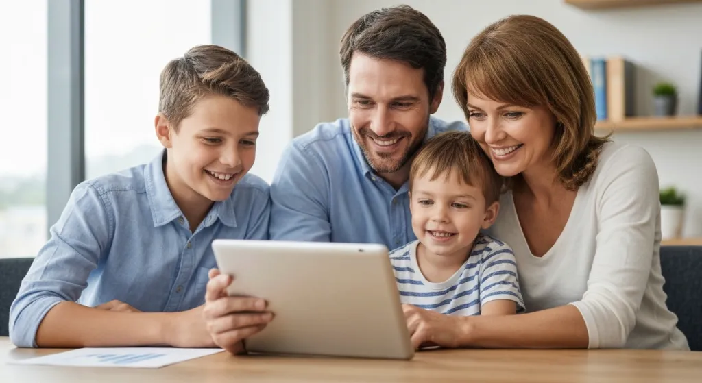 Família planejando a compra de um imóvel com base na faixa de renda.