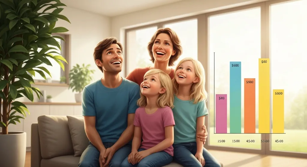 Família celebrando a conquista do imóvel ideal com base na faixa de renda