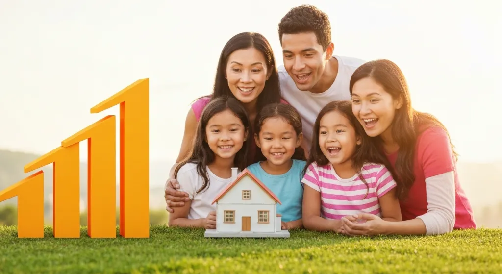 Família celebrando a conquista da casa própria com o uso estratégico do FGTS