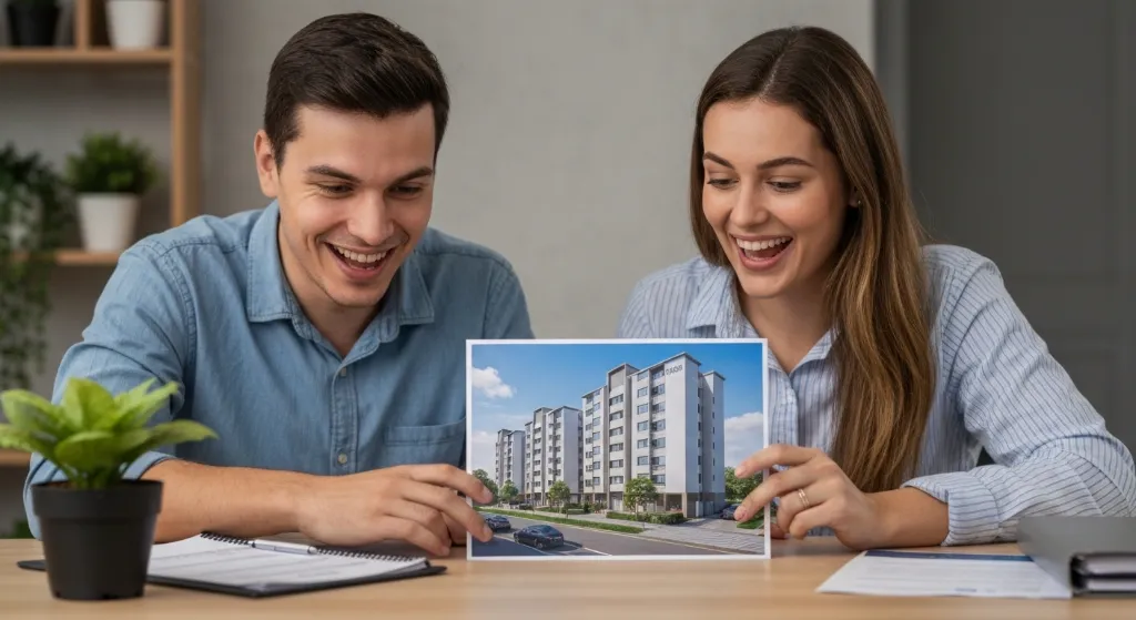 Casal celebra a compra de imóvel na planta com FGTS