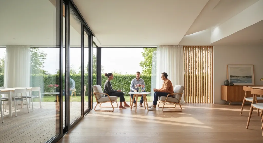 Família feliz realiza o sonho da casa própria com financiamento de 10% de entrada do Santander.