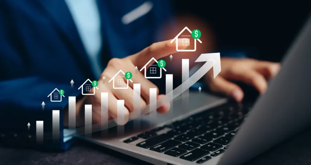 Executivos em reunião estratégica discutindo o mercado de fundos imobiliários.