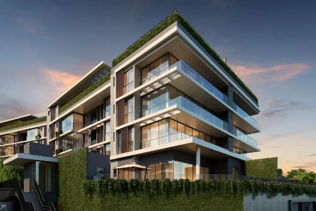 Edifício de apartamentos de luxo em São Paulo com fachada moderna e imponente.