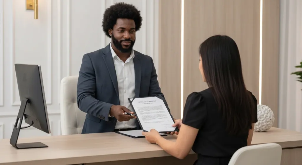 Profissional credenciado apresentando avaliação imobiliária