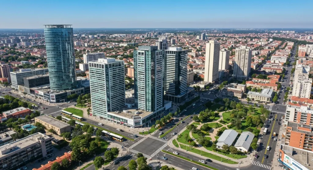 Vista aérea de cidade com boa localização e infraestrutura