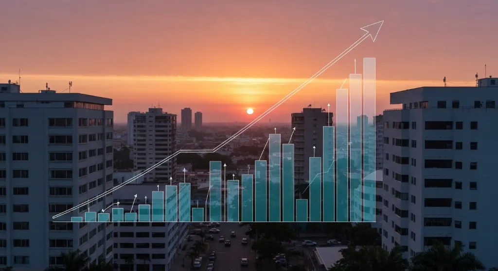 Horizonte moderno de Brasília com prédios residenciais e de escritórios, representando investimento imobiliário.
