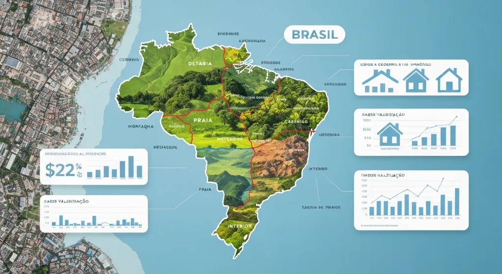 Mapa conceitual mostrando a influência da geografia na localização de imóveis no Brasil.