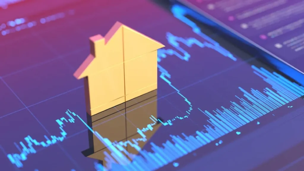 Divisão clara em uma rua de imóveis, contrastando casas de luxo com residências mais modestas, representando a polarização do mercado.