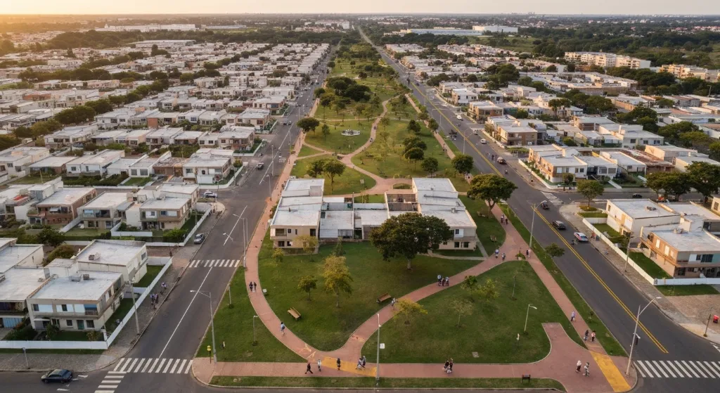 Vista aérea da Asa Norte em Brasília, com destaque para áreas verdes e urbanização planejada