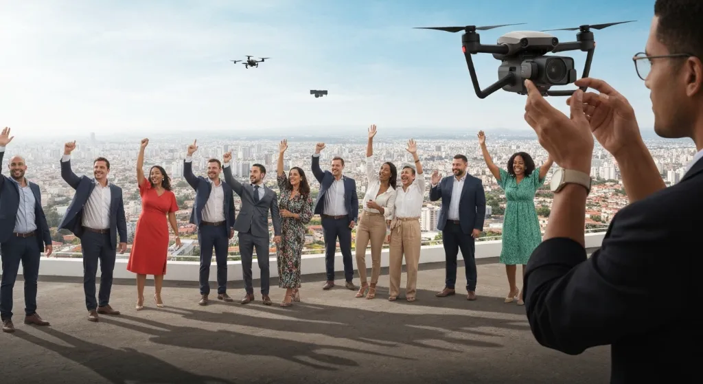 Gráfico de crescimento do mercado imobiliário em 2026 com elementos de tecnologia e sustentabilidade.