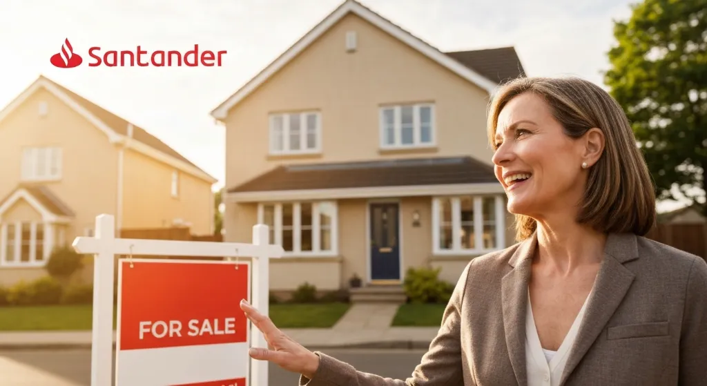 Comprador feliz olhando para casa com financiamento de 10% de entrada do Santander.