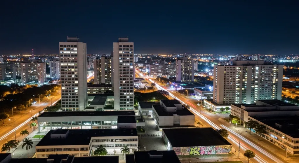 Cenário urbano de Brasília com foco em valorização imobiliária.