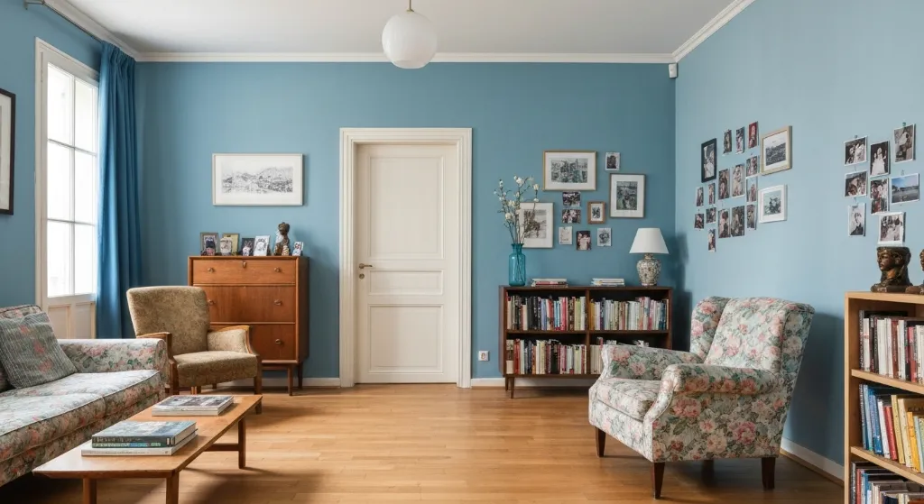 Sala de estar decorada com peças acessíveis e personalizadas