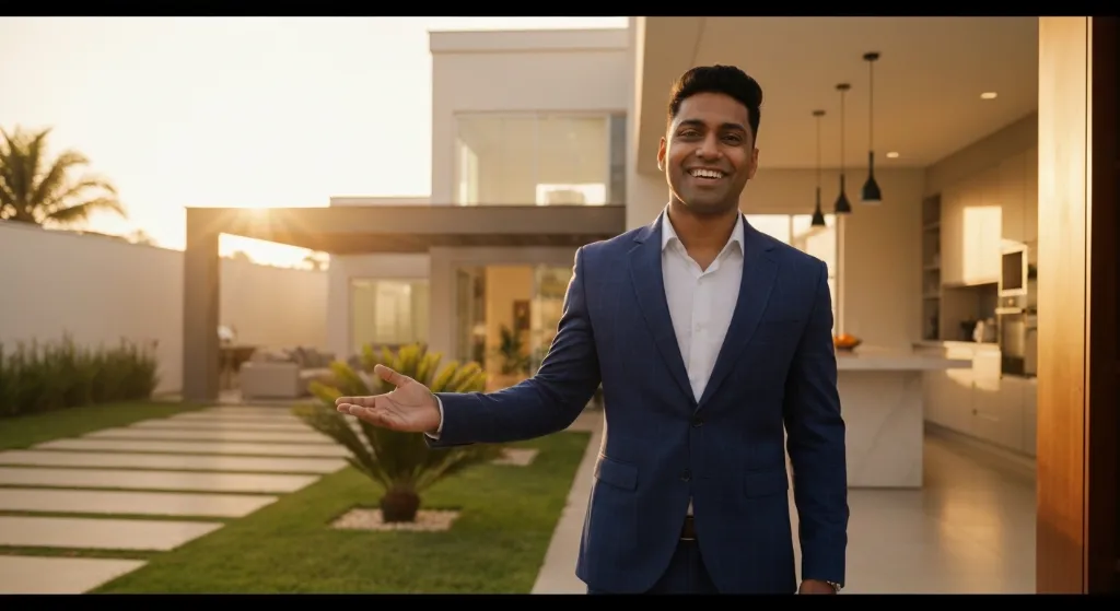 Corretor apresenta casa moderna em Brasília, pronta para venda rápida.