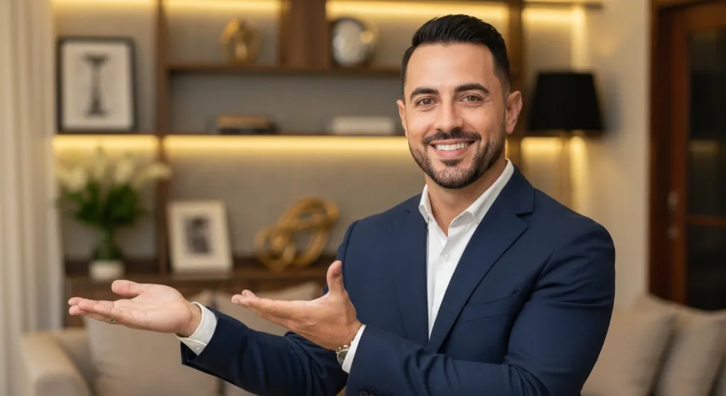 Profissional credenciado apresentando imóvel de alto padrão