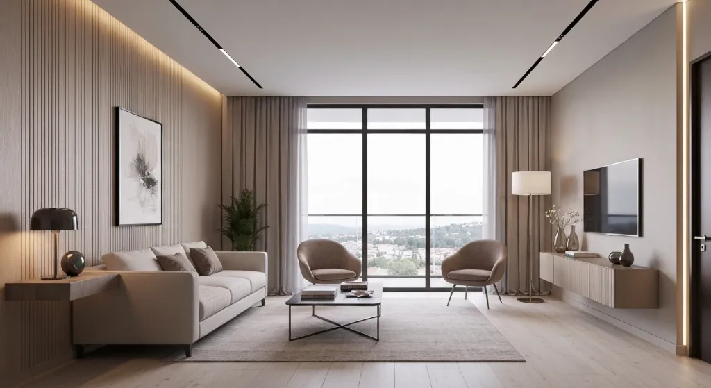 Sala de estar de imóvel de luxo mobiliada e decorada