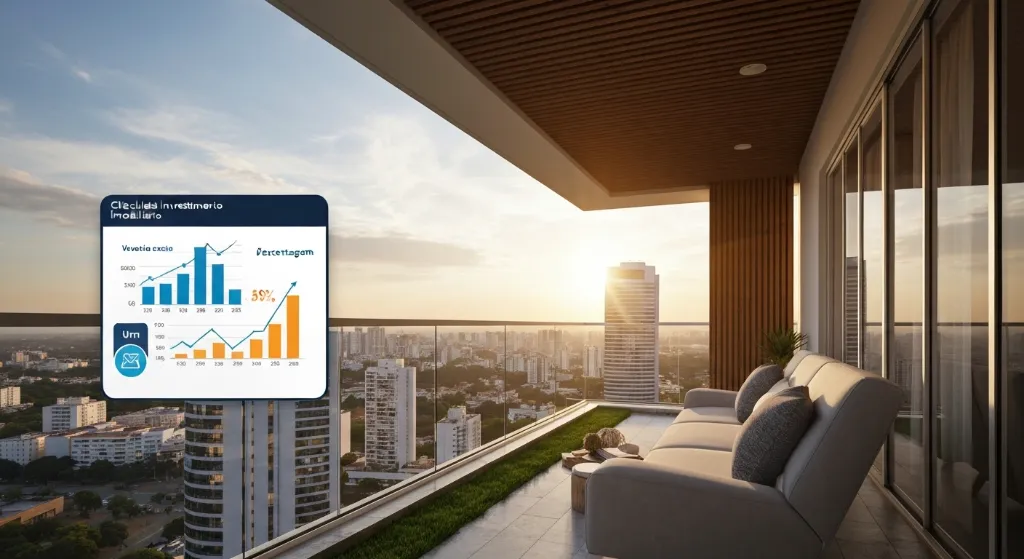 Apartamento de luxo em Brasília com vista para o pôr do sol e elementos de investimento imobiliário.