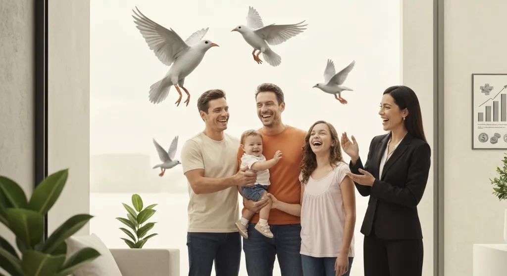 Família feliz recebendo chaves de casa nova com auxílio do FGTS