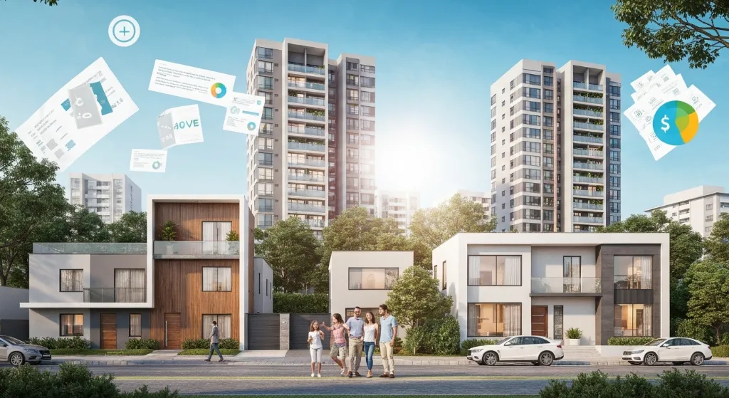 Tendências do mercado imobiliário brasileiro em 2026 com prédios modernos e sustentáveis.
