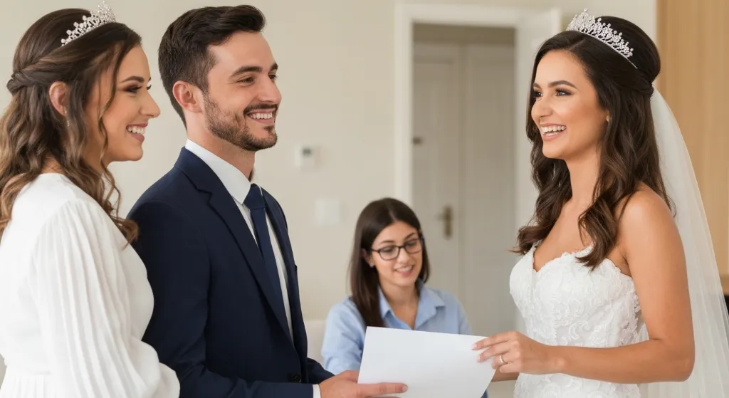 Casal feliz com chaves de casa financiada