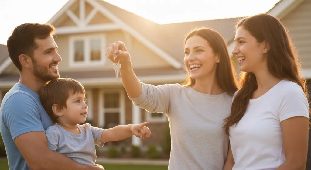 Família feliz realiza o sonho da casa própria usando FGTS
