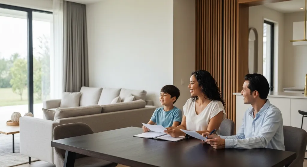 Família planejando a compra de um imóvel compatível com a renda.