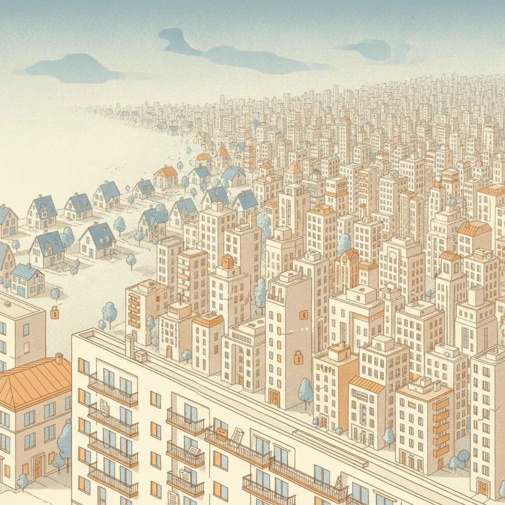 Rua movimentada em cidade brasileira em 2026, com pessoas e edifícios residenciais e comerciais ao fundo, simbolizando a vida urbana e o aumento de inquilinos.