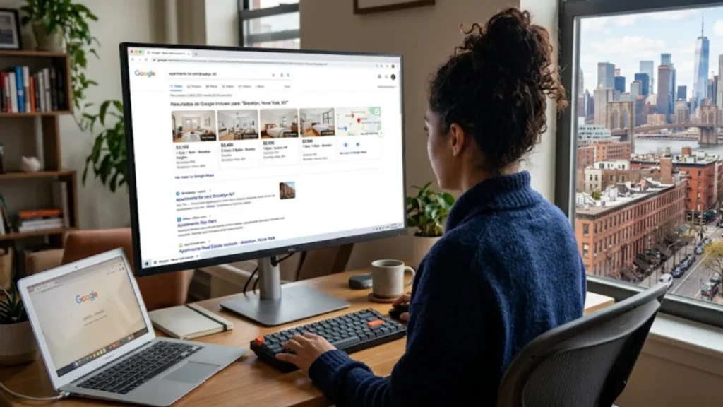 Tela do Google mostrando resultados de busca com imóveis em destaque