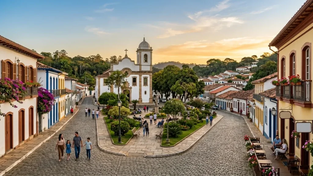 Vista aérea de Santana de Parnaíba, mostrando o contraste entre o centro histórico colonial e a moderna região de Alphaville.